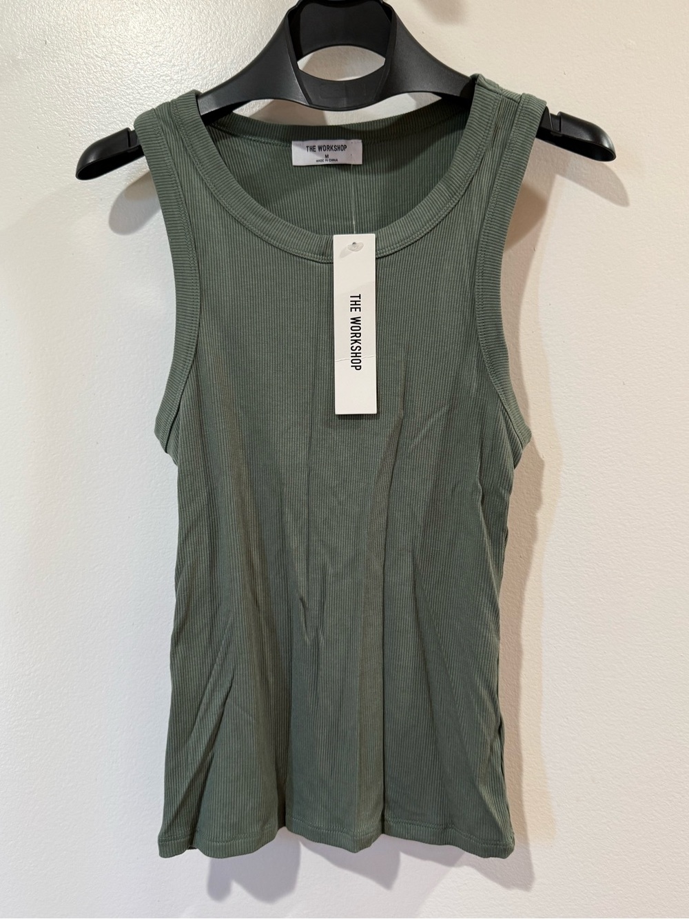 THE WORKSHOP Ribbed Tank Top Sage Green Size M NWT